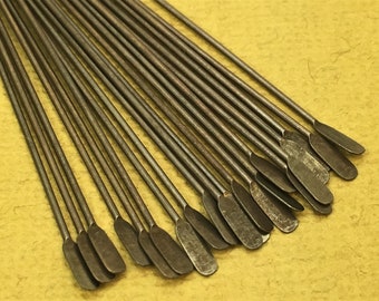 20 Brass Paddle Head Pins / 22g / 57mm / Hand Antiqued / Earring Parts / Bead Holder / Dangle / Jewelry Supplies / Findings / Patina Queen