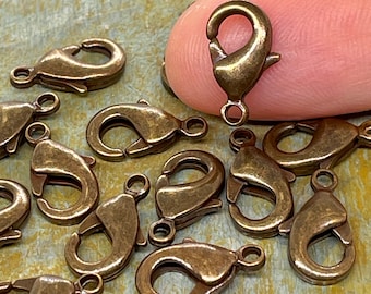 12mm Antique Bronze Lobster Claw Clasps / Solid Brass / Antique Bronze Plating / Necklace Clasp / Bracelet Clasp / Patina Queen / 10 Pieces