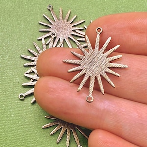 Brass Sun Charms / Hand Antiqued / Textured / Polished / Connector Charms / Earring Parts / Findings / Jewelry Components / Patina Queen