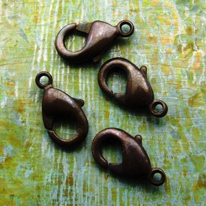 10mm Brass Lobster Clasps / Hand Antiqued /  Antique Brass / Solid Brass / Patina Queen / 12 Pieces