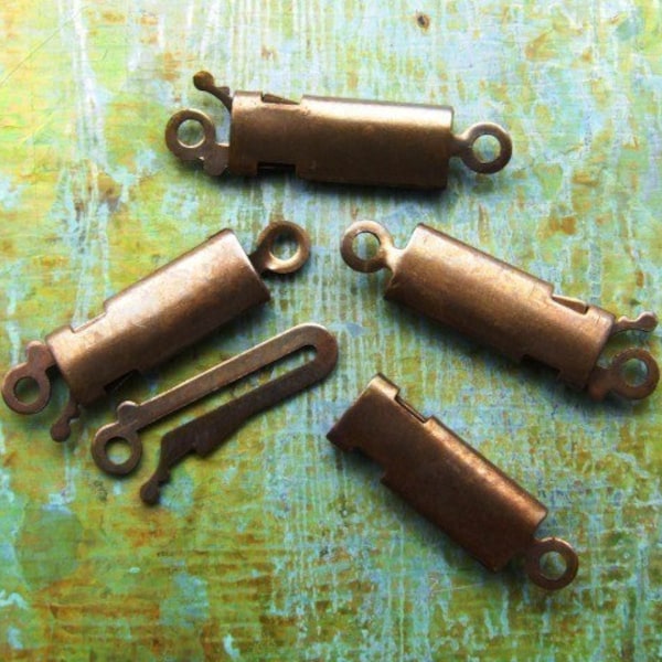 Brass Necklace Clasps / Hand Antiqued Solid Brass / Rectangle / Vintage Style / Aged Brass / Jewelry Supplies / Patina Queen / 4 Pieces