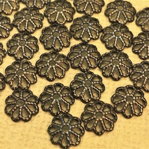 Hand Antiqued Brass Filigree Flower Bead Caps (6mm, 50 Pieces)