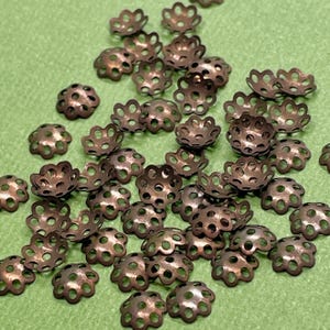Hand Antiqued Brass Flower Bead Caps - 6mm Jewelry Supplies