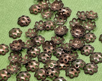Hand Antiqued Brass Flower Bead Caps - 6mm Jewelry Supplies - 50 PCS