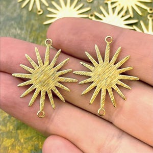 Textured Raw Brass Sun Charms: Boho Earring Connectors (27x23mm)