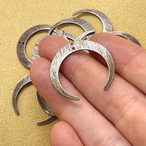 Brass Crescent Moon Charms / Hand Antiqued / Two Holes / Textured & Polished / Earring Parts / Moon Pendant / Jewelry Supplies / Boho Charms