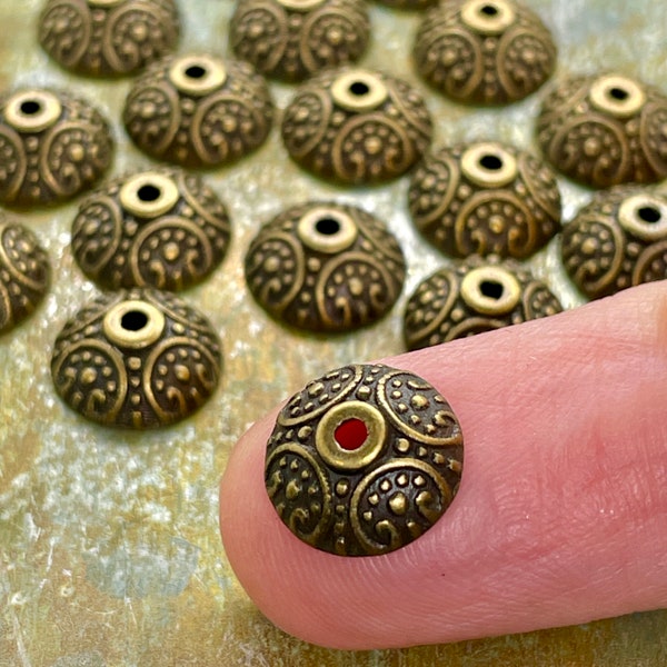 25 Antique Bronze Decorative Bead Caps / 10mm x 4mm / Bead Caps / Antiqued Caps for Beads / Jewelry Supplies / Patina Queen