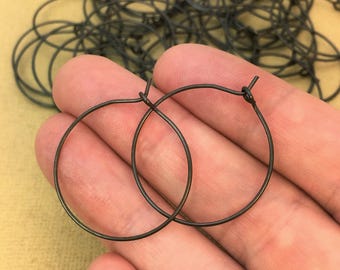 Hand Antiqued Brass Hoop Ear Wires: 25mm Round Earring Hooks - 10 Pairs