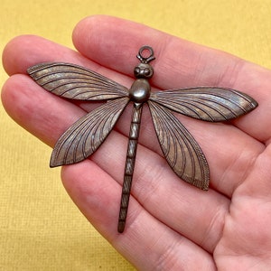 Large Antique Dragonfly Pendant / Hand Antiqued Brass / Dragonfly Stamping / Dragonfly Charm / Bugs / Insects / Garden Charms / Patina Queen