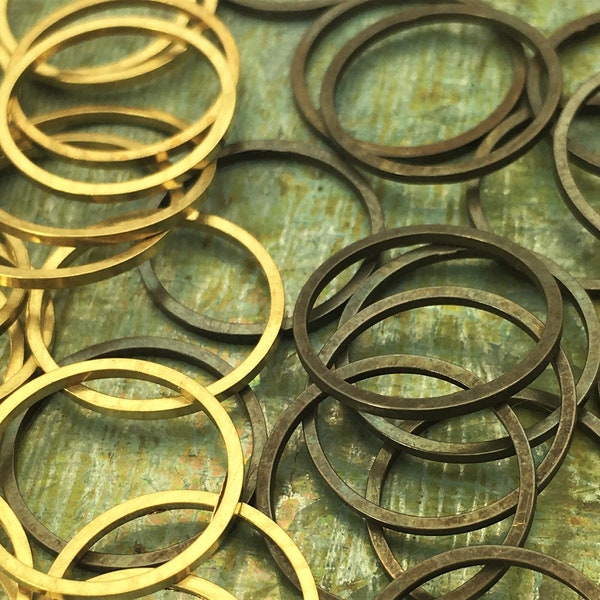14mm Round Connector Rings / Brass Rings / Hand Antiqued / Antique Brass / Raw Yellow Brass / Closed Ring / Jewelry Supplies / Patina Queen
