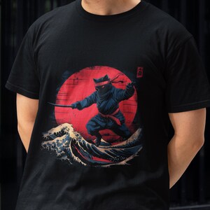 Ninja Katze Japan aufgehende Sonne T-Shirt, japanisches T-Shirt, Samurai Kitty Shirt, niedliches Katzenliebhaber Geschenk, japanische Kleidung