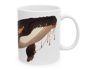 Série de tasses baleines et bijoux (édition grise) | Baleine nageant dans l'océan