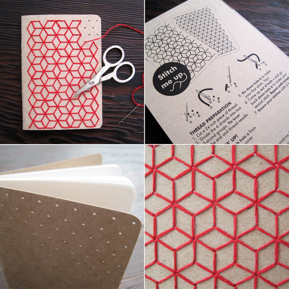 DIY Geometric Pocket Notebook Embroidery Kit Set of Two Etsy