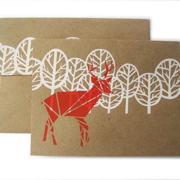 FREE  SHIPPING Deer in Forest Screenprinted Eco Card