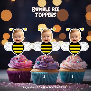 BUMBLE BEE Personalized Cupcake Toppers - Personalized Photo Faces - Custom Party Decor
