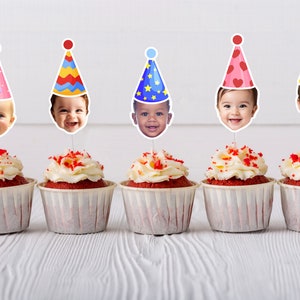 Custom face cupcake topper - First Birthday Party Decor, Baby Face Cut Out, Personalized Cake Decoration, Birthday Decoration