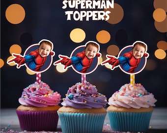 Adornos para cupcakes de Spiderman: caras personalizadas para una decoración divertida y original para fiestas.