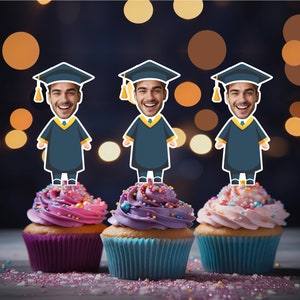 Printable Graduation Photo Cupcake Toppers, Graduation Party Face ...