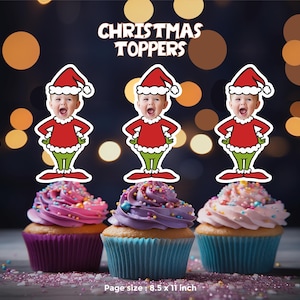 CHRISTMAS Personalized Cupcake Toppers - Personalized Photo Faces - Custom Party Decor