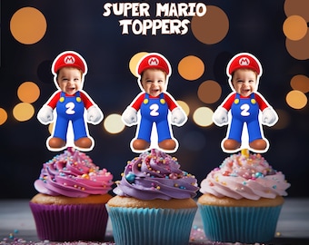 SUPER MARIO Cupcake Toppers - Personalized Faces for Custom Party Fun Decor