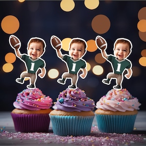 Bestseller! FOOTBALL Personalized Cupcake Toppers - Personalized Photo Faces - Custom Party Decor
