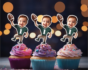 Bestseller! FOOTBALL Personalized Cupcake Toppers - Personalized Photo Faces - Custom Party Decor