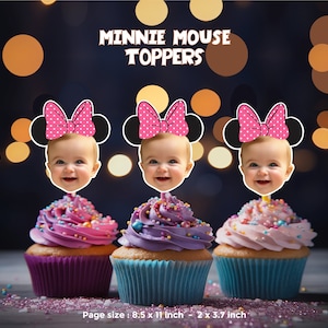 Minnie Mouse Cupcake Toppers - Personalized Faces for Custom Party Fun Decor