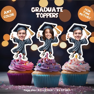 Graduate Personalized Face Cupcake Toppers - Custom Party Decor