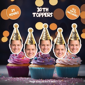 Bestseller! Photo Cupcake Toppers, Birthday Decor, 30th birthday for him/her decorations, Cupcake, Photo, ANY AGE