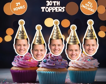 Photo Cupcake Toppers: 30th Birthday Party Hats (Digital Download)