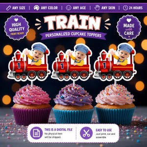 Personalized Face Cupcake Toppers with Party Hats (Digital File)