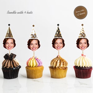 Topper per cupcake con foto (30°, 40°, 50°, 60°, 70°) Decorazioni per il compleanno, decorazioni per il 30° compleanno per lui/lei, cupcake, foto, QUALSIASI ETÀ