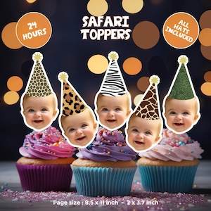 Safari Personalized Cupcake Toppers - Personalized Photo Faces - Custom Party Decor