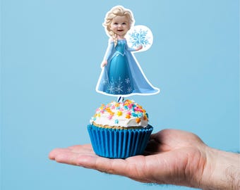 FROZEN ELSA Cupcake Toppers - Personalized Faces for Custom Party Fun Decor