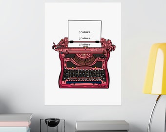 Pink Vintage Typewriter - j'adore -Matte Art Print