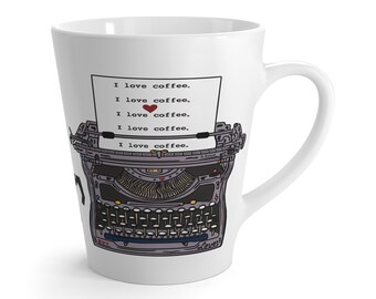 Vintage Typewriter art mug -  I love coffee - latte mug