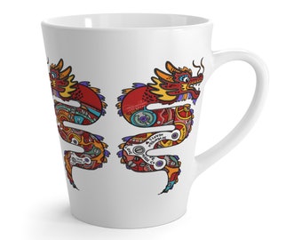 Year of the Dragon art mug - wooden dragon - latte mug