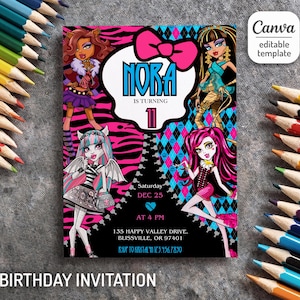 Printable Monster Girl invite, Monster Birthday Party invitation, girls Halloween Birthday Party, Monster Doll invite, girls birthday