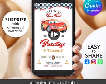 Cars invitation, Lightning McQueen invite, animated birthday party invitation, Racing birthday video invitation template