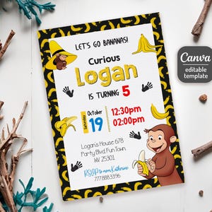 Curious George Geburtstagseinladung, Affeneinladung, Curious George Party, Junge 1.2.3