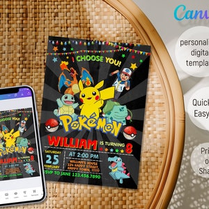 Druckbare Geburtstagseinladung, b-day einladen, bearbeitbare Einladung, Anime Geburtstag einladen, Instant Download