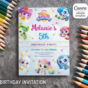 Invitation d&#39;anniversaire Teenieping, Invitation anime imprimable, Invitation à une fête, modèle Teenieping, Invitation Romi modifiable, anniversaire de fille