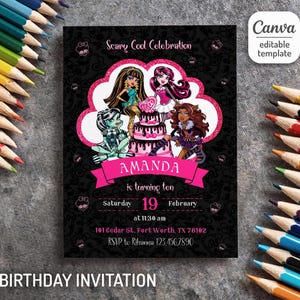 Printable Monster Girl invite, Monster Birthday Party invitation, girls Halloween Birthday Party, Monster Doll invite, girls birthday