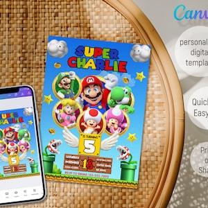 Birthday Invite boy girl, Super mario invitation, mario bros movie invitation, Instant Download, video game Birthday Invite template