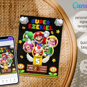 Birthday Invite boy girl, Super mario invitation, mario bros movie invitation, Instant Download, video game Birthday Invite template