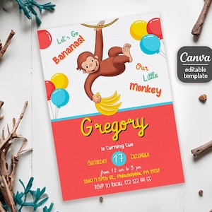 Curious George Geburtstagseinladung, Affeneinladung, Curious George Party, Junge 1.2.3