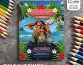 Moana Printable invitation, Editable Invitation, hawaii Birthday Invitation, luau Party, editable te fiti birthday Party invite