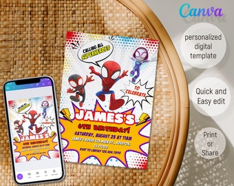 Printable Boy Birthday Invitation, superhero birthday invite, spidey friends invitation, spiderman birthday party invite, super hero