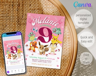 Invitation d'anniversaire imprimable, invitation d'anniversaire, invitation modifiable, invitation d'anniversaire d'anime, téléchargement immédiat