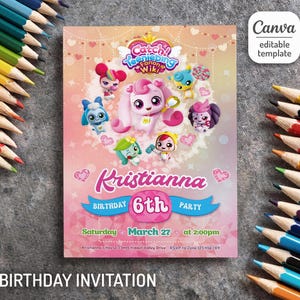 Invitation d&#39;anniversaire Teenieping, Invitation anime imprimable, Invitation à une fête, modèle Teenieping, Invitation Romi modifiable, anniversaire de fille